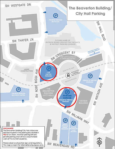 Map indicating location of The Beaverton Round Executive Suites next to Beaverton Central MAX Station, between Hall Blvd and Cedar Hills Blvd, just north of Canyon Road and Millikan Way.