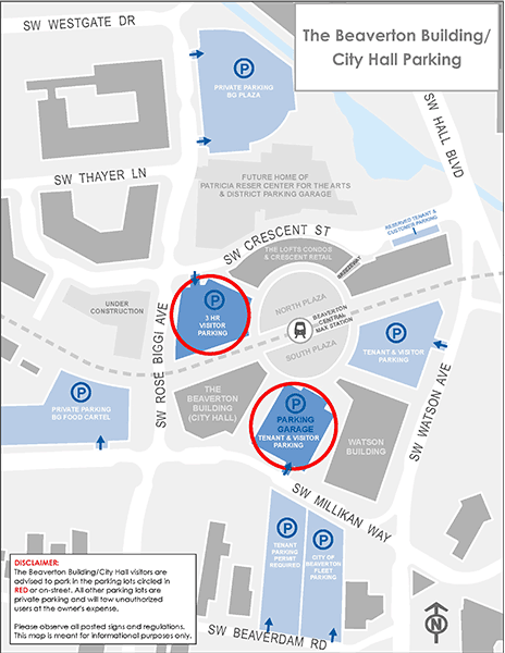 Map indicating location of The Beaverton Round Executive Suites next to Beaverton Central MAX Station, between Hall Blvd  and Cedar Hills Blvd, just north of Canyon Road and Millikan Way.